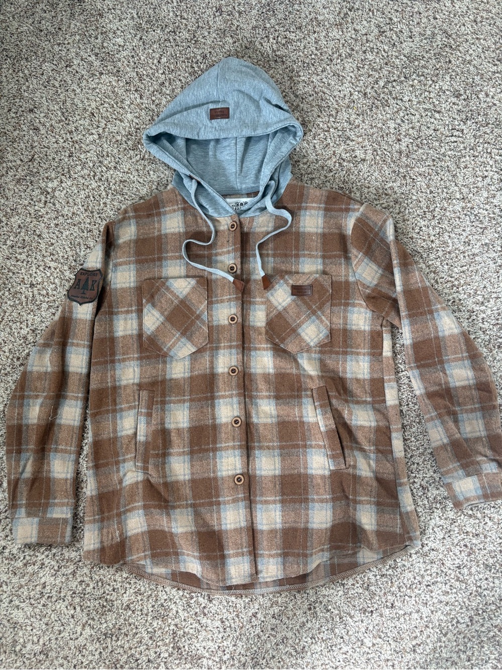 Plaid Hooded Shacket - Brown & Cream
